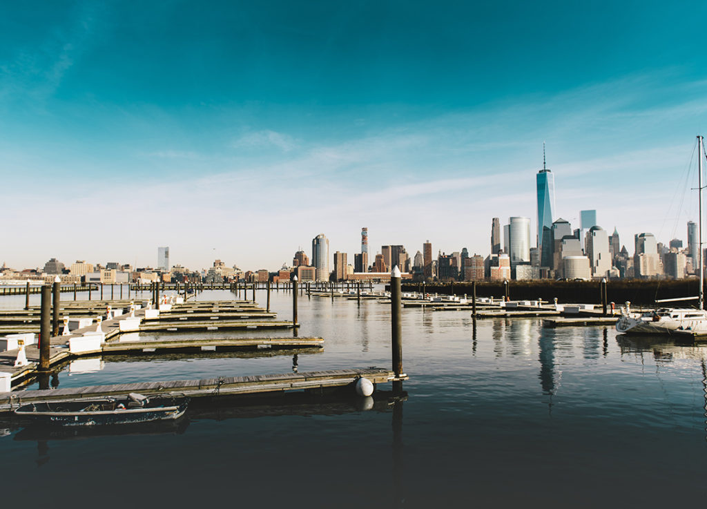 Docks on the water near New York City. 