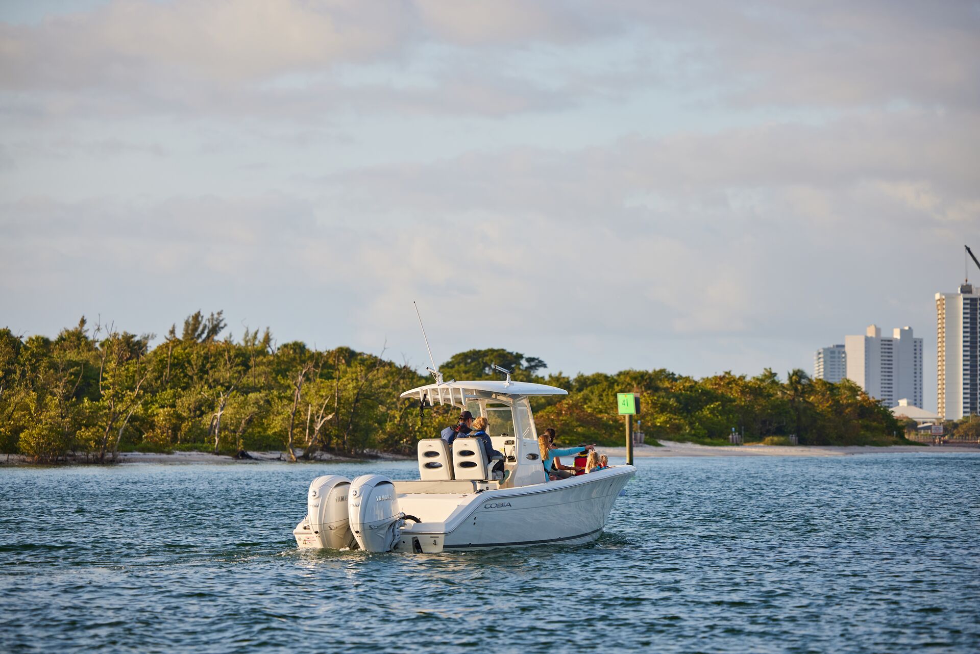 A boat in the water, boating in Florida while protecting manatees concept. 