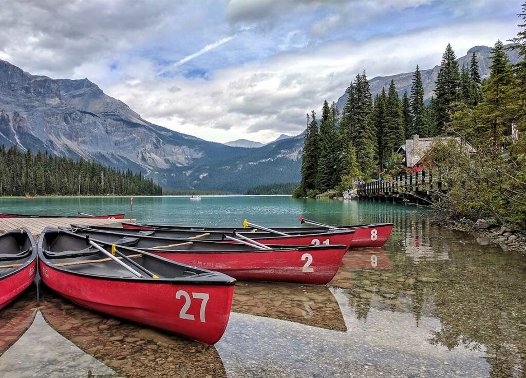 Canoes on a lake.