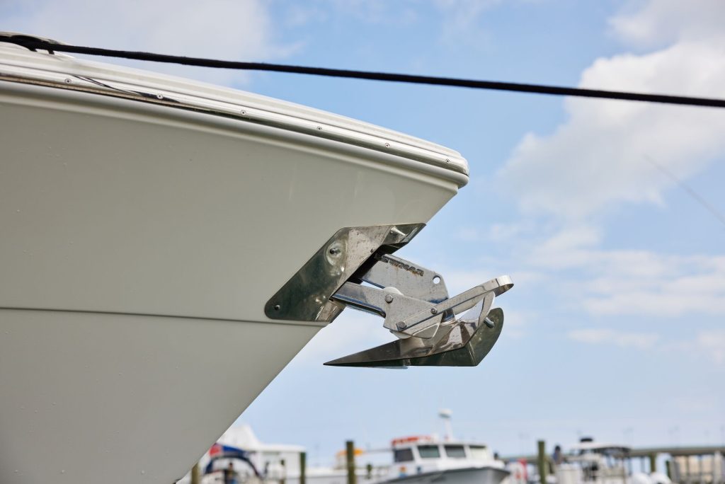 Close-up of a boat anchor, list safety equipment on a Float Plan concept. 