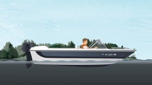 Illustration of a boat displaying boat registration numbers